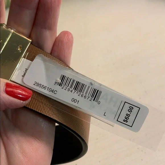 Michael Kors REVERSIBLE Black & Tan Leather Belt with Goldtone MK Buckle - Picture 8 of 8